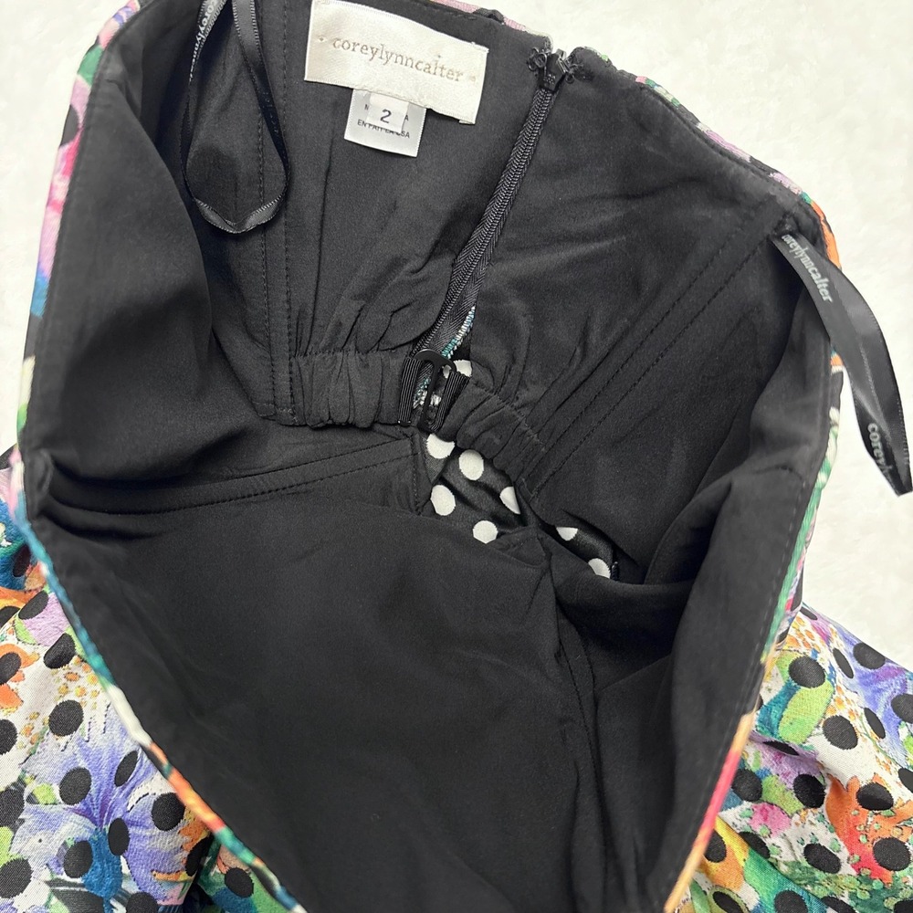 Corey Lynn Calter Silk Blend Floral Polka Dot Strapless Dress Size 2 Whimsigoth - Picture 10 of 15